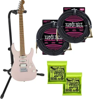 Charvel Pro-Mod DK24 HSS 2pt cm – Satin Shell Pink, (2) EBall 2221 Strings, Gator GTR-1000 Stand, (2) EBall 10FT Cables Bundle
