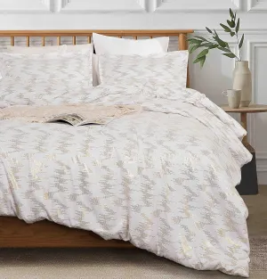 Chezmoi Collection Samantha 3-Piece Sound Wave Vector Circles Foil Metallic Printed Comforter Set (Queen, White/Gold)