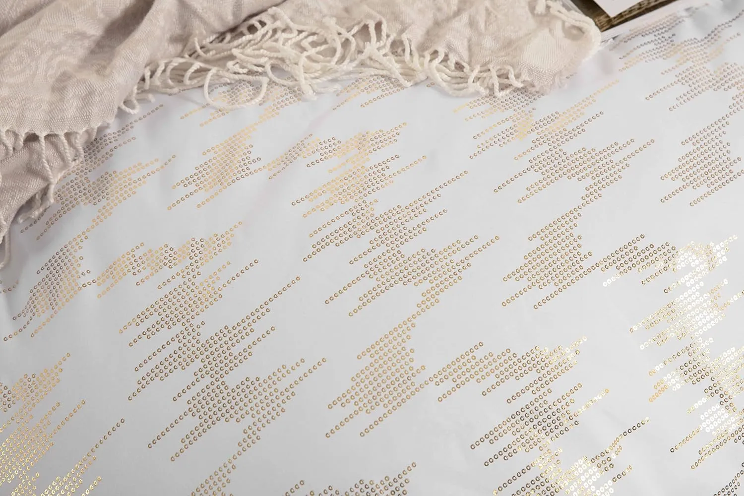Chezmoi Collection Samantha 3-Piece Sound Wave Vector Circles Foil Metallic Printed Comforter Set (Queen, White/Gold)