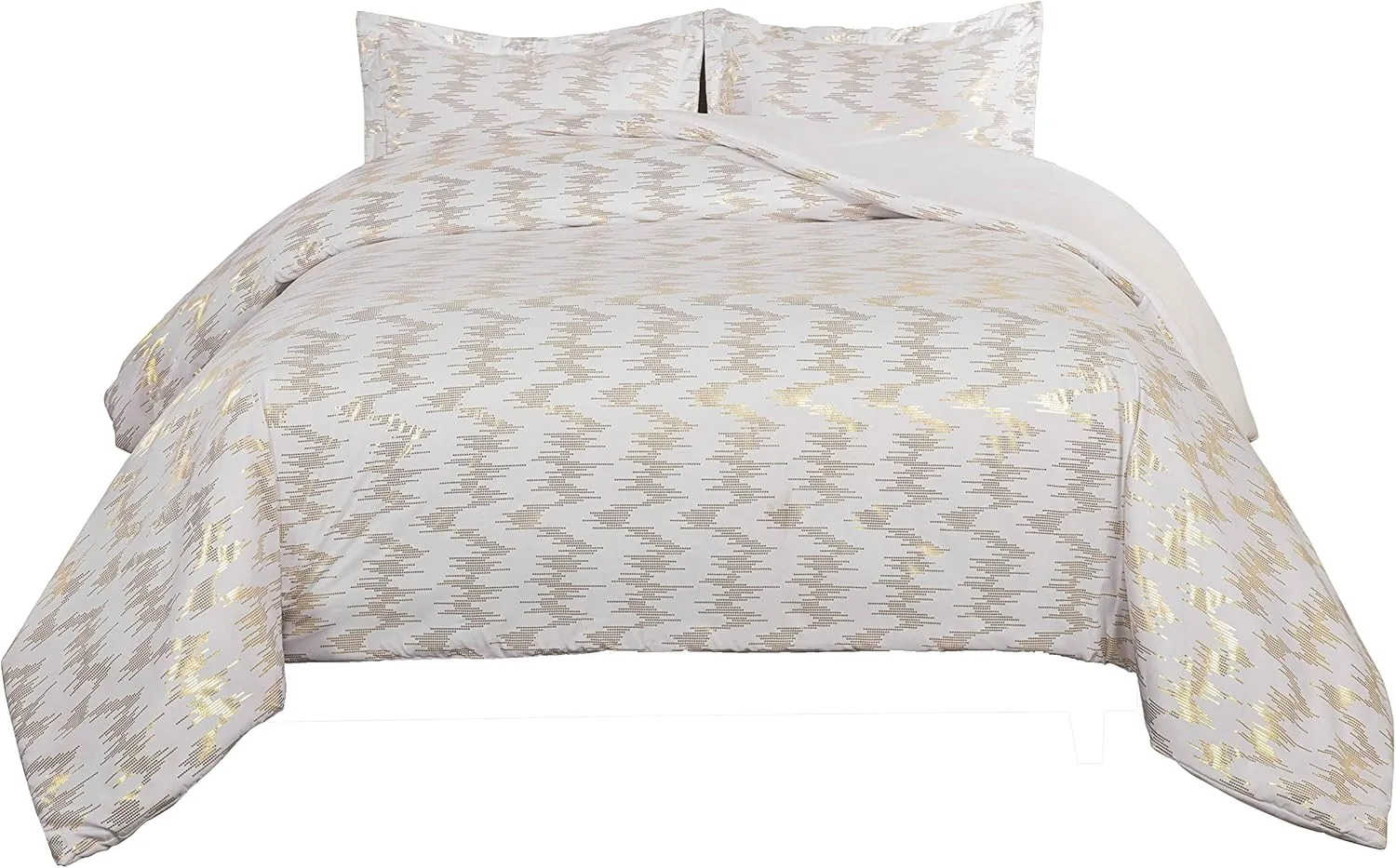 Chezmoi Collection Samantha 3-Piece Sound Wave Vector Circles Foil Metallic Printed Comforter Set (Queen, White/Gold)