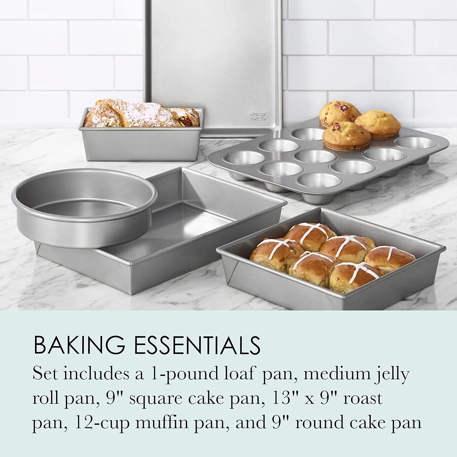 Chicago Metallic Commercial II Non-Stick 6-Piece Bakeware Set, Silver