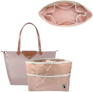 Chispee Purse Organizer Insert for Handbags Bag Organizer Waterproof Without Pilling 12 Pockets Storage Insert Bag Fits Longchamp Speedy Neverful (Pink, L