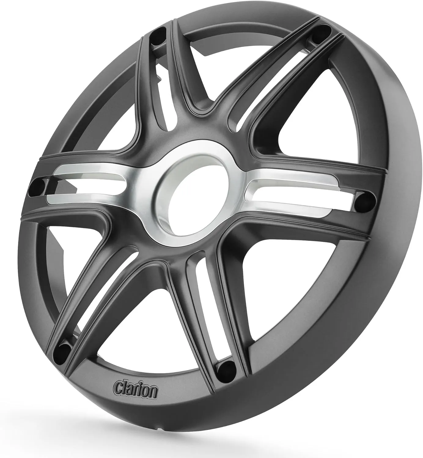 Clarion CMGP-101-SG 10-inch Premium Subwoofer Grille Sport Style, Gray Metallic, with Metallic Silver Accents