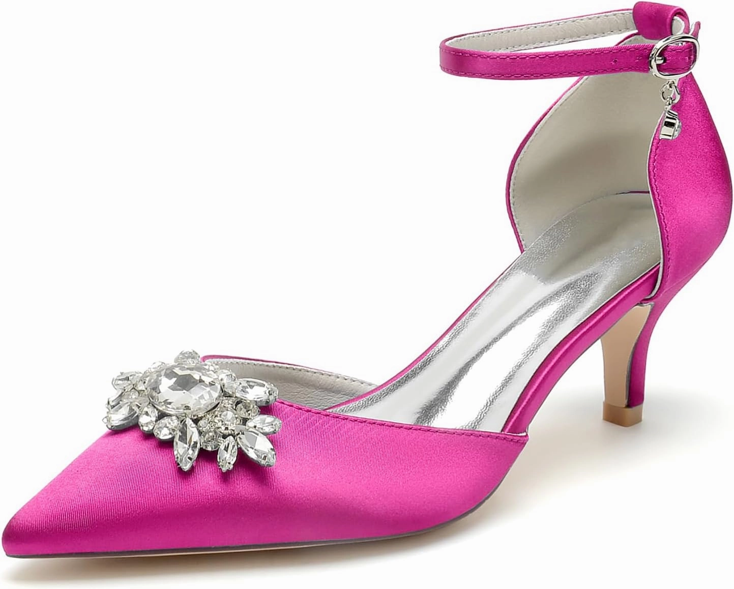 Closed Toe Satin Kitten Heels Wedding Shoes for Bride Low Heels Ankle Strap Bridal Shoes Rhinestones Shoes Pumps