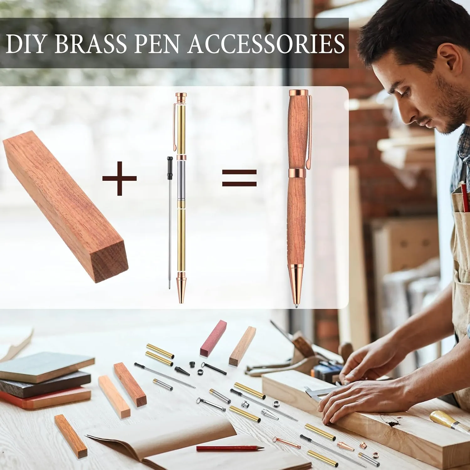 Colarr 10 Sets Woodturning Pen Kits Project Supplies Including 7mm Slimline Pen Kits with Refill and Pen Blanks Lumber for Lathe Turning Starter Package DIY Crafts
