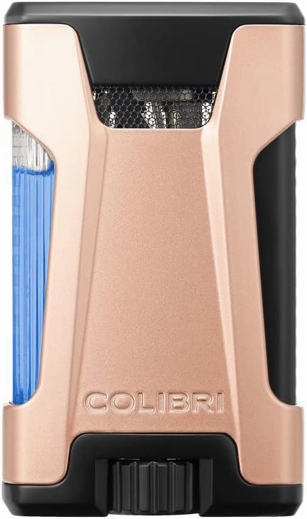 Colibri Rebel Double Jet Flame Butane Lighter, Windproof & Refillable, Cigar Enthusiast's Choice with Blue Fuel Window and Adjustable Flame (Matte Rose Gold   Black)