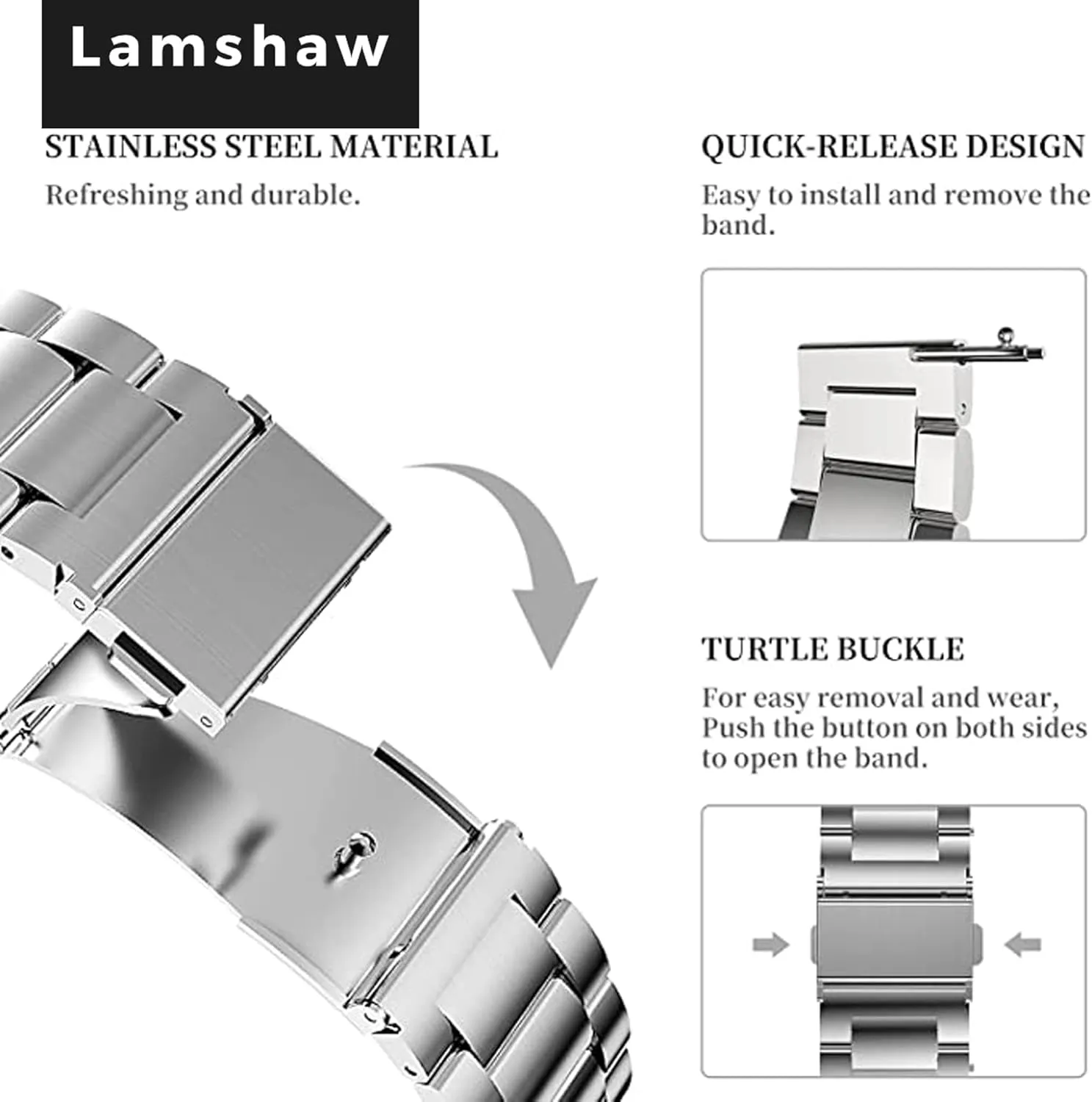 Compatible with SOUYIE Smart Watch Bands, Lamshaw 20mm, 22mm Quick Release Stainless Steel Metal Durable Replacement Strap Bracelet Compatible with SOUYIE T19, T56, T90, T98, P113, P109, P99, S47, SW7, SW-7, Q15 Pro, T49, T45S, HT, L1, HD11 Smart Watch