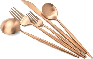 Copper Gold Flatware, Royal 20 Pieces Luxury Matte Finish 18/10 Stainless Steel Tableware Sets for 4 Including Forks Spoons Knives, Camping Silverware Travel Utensils Set Cutlery (Rose Gold)