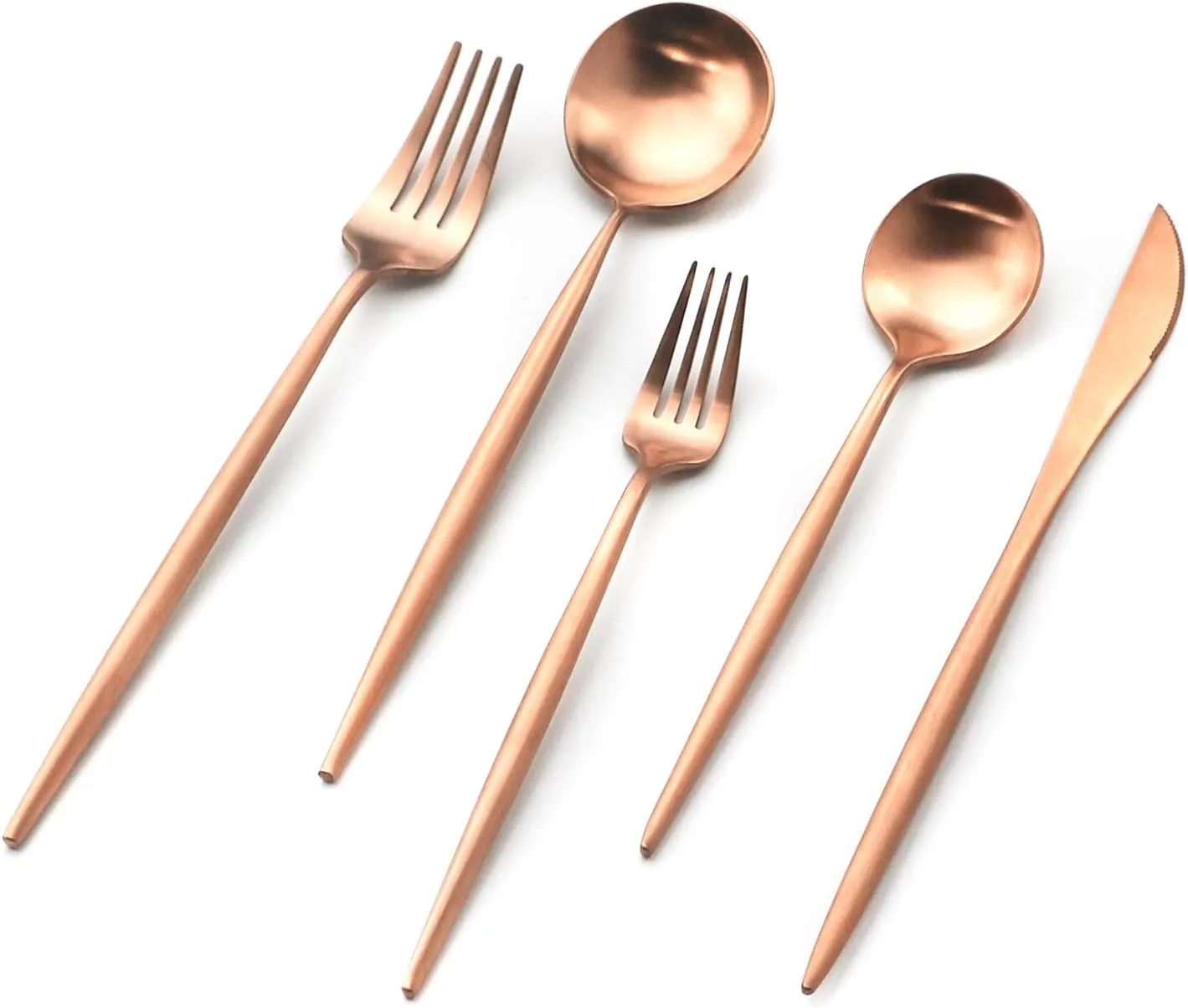 Copper Gold Flatware, Royal 20 Pieces Luxury Matte Finish 18/10 Stainless Steel Tableware Sets for 4 Including Forks Spoons Knives, Camping Silverware Travel Utensils Set Cutlery (Rose Gold)