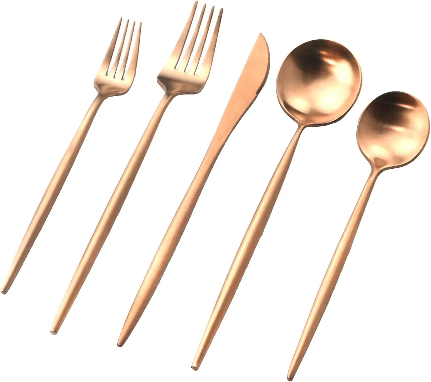 Copper Gold Flatware, Royal 20 Pieces Luxury Matte Finish 18/10 Stainless Steel Tableware Sets for 4 Including Forks Spoons Knives, Camping Silverware Travel Utensils Set Cutlery (Rose Gold)
