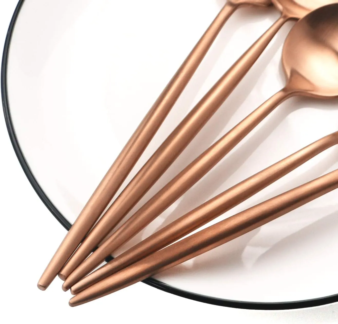 Copper Gold Flatware, Royal 20 Pieces Luxury Matte Finish 18/10 Stainless Steel Tableware Sets for 4 Including Forks Spoons Knives, Camping Silverware Travel Utensils Set Cutlery (Rose Gold)