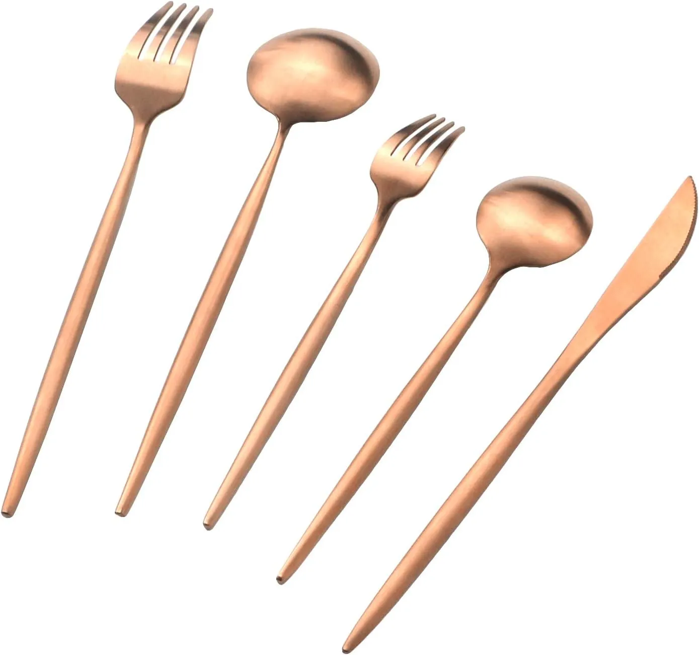 Copper Gold Flatware, Royal 20 Pieces Luxury Matte Finish 18/10 Stainless Steel Tableware Sets for 4 Including Forks Spoons Knives, Camping Silverware Travel Utensils Set Cutlery (Rose Gold)