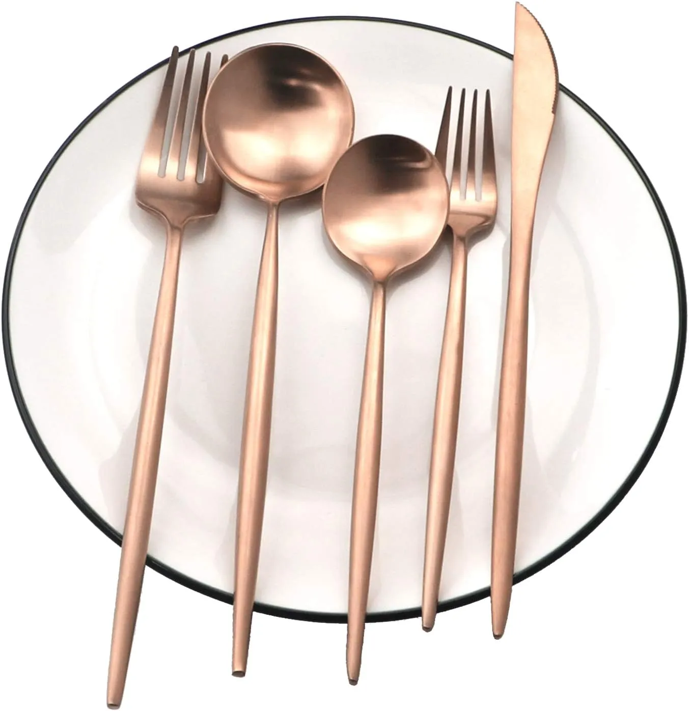 Copper Gold Flatware, Royal 20 Pieces Luxury Matte Finish 18/10 Stainless Steel Tableware Sets for 4 Including Forks Spoons Knives, Camping Silverware Travel Utensils Set Cutlery (Rose Gold)
