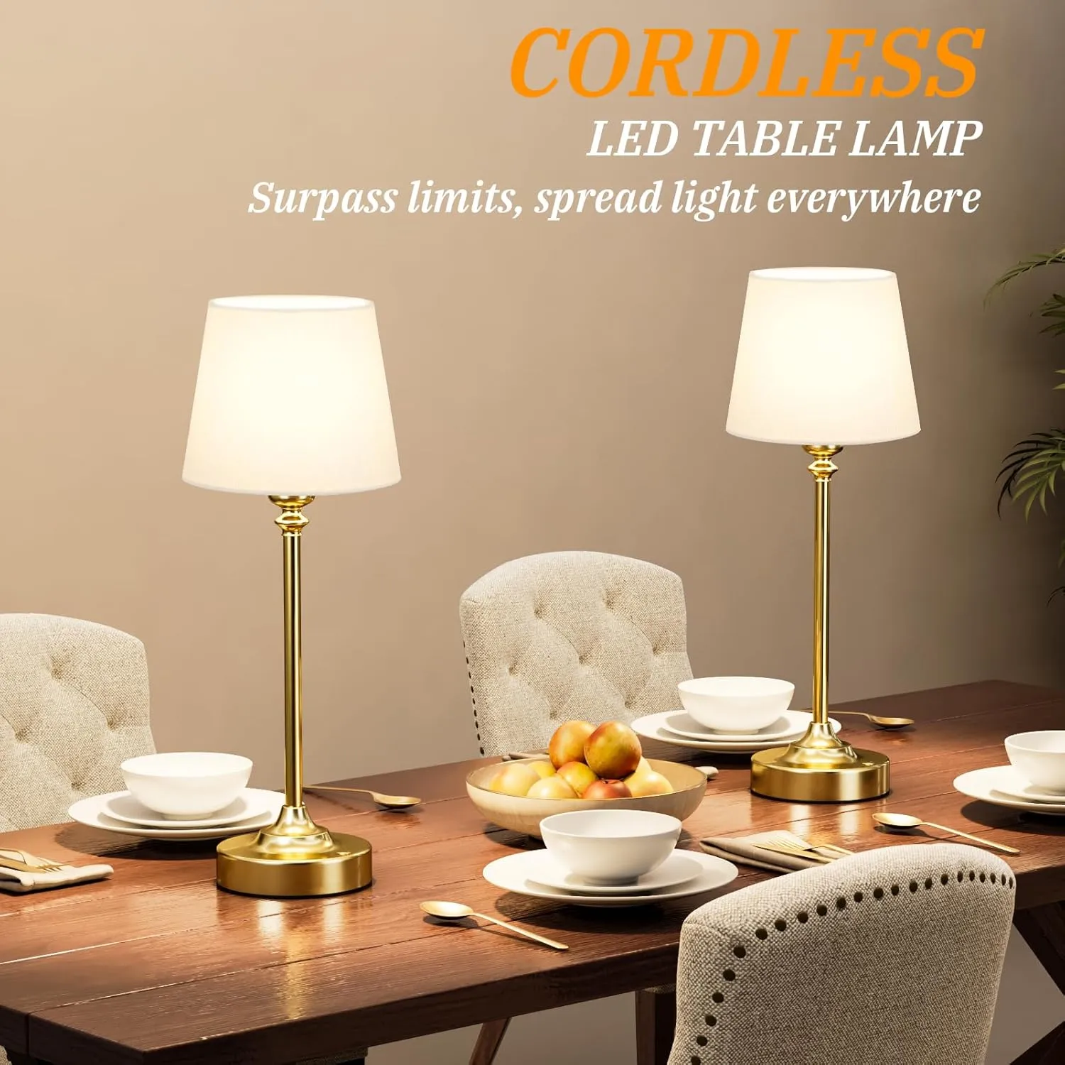 Cordless Table Lamp Rechargeable Gold - 1 Pack Brass 4000mAH Battery Operated Lamp for Decor, 3000K Stepless Dimming Touch Control Wireless Lamp for Bedroom, Dining Table, Counter, Living Room