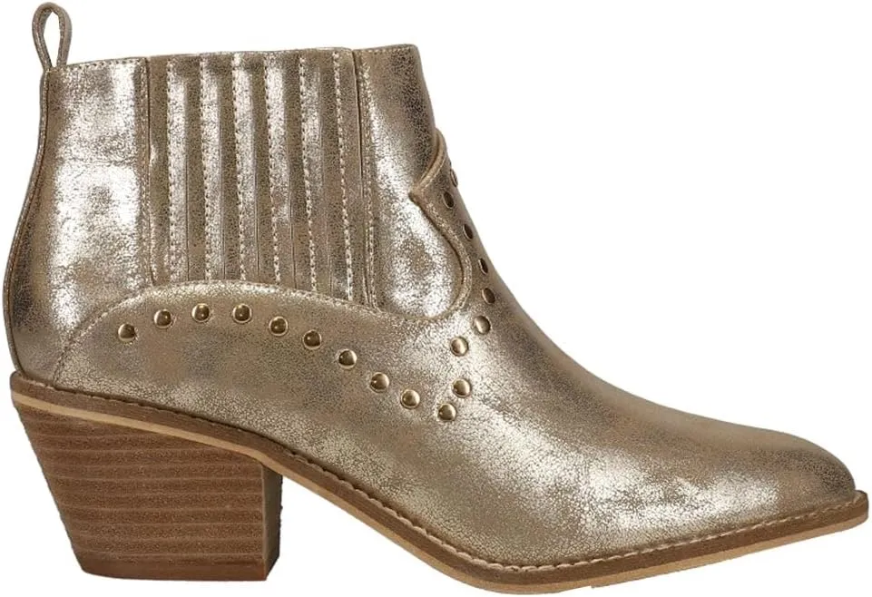 Corkys Womens On Fleek Metallic Zippered Studded Round Toe Casual Boots Ankle Low Heel 1-2" - Gold - Size 9 M