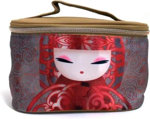 Cosmetic Case, Gift for Women - Kokeshi Doll Floral Pattern Makeup Pouch, Small Item Storage, Fashion Accessory (YOKA)