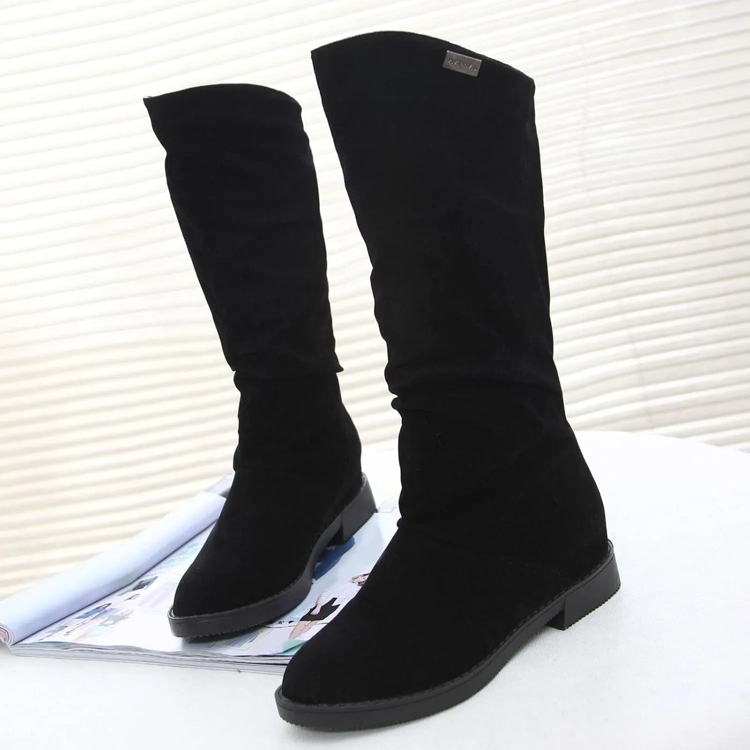 Cowboy Boots for Women Suede Wide Calf Cowgirl Boots Wide Calf Knee High Boots Classic Winter Autumn Warm Boots