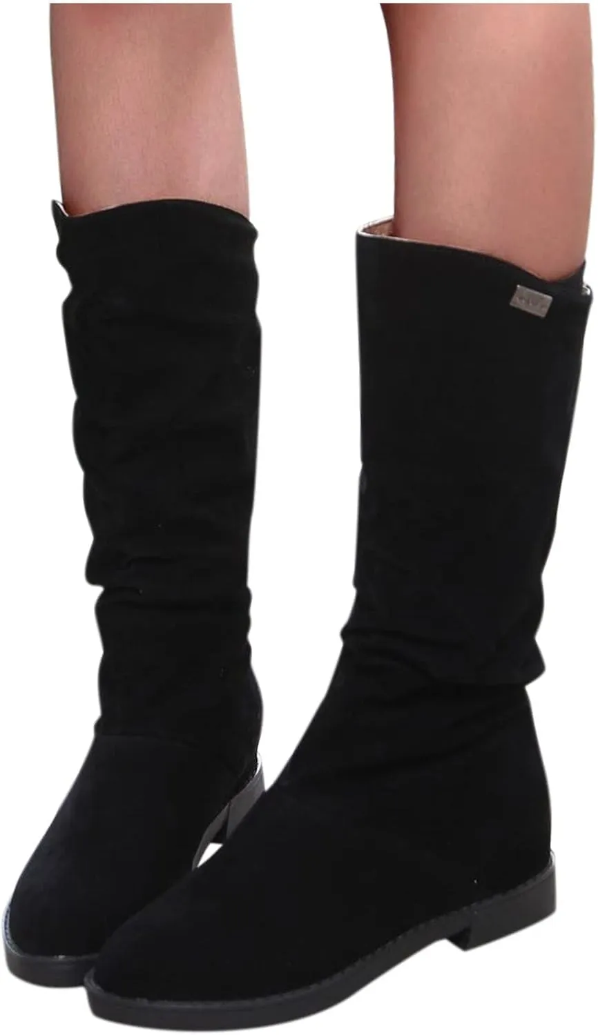 Cowboy Boots for Women Suede Wide Calf Cowgirl Boots Wide Calf Knee High Boots Classic Winter Autumn Warm Boots