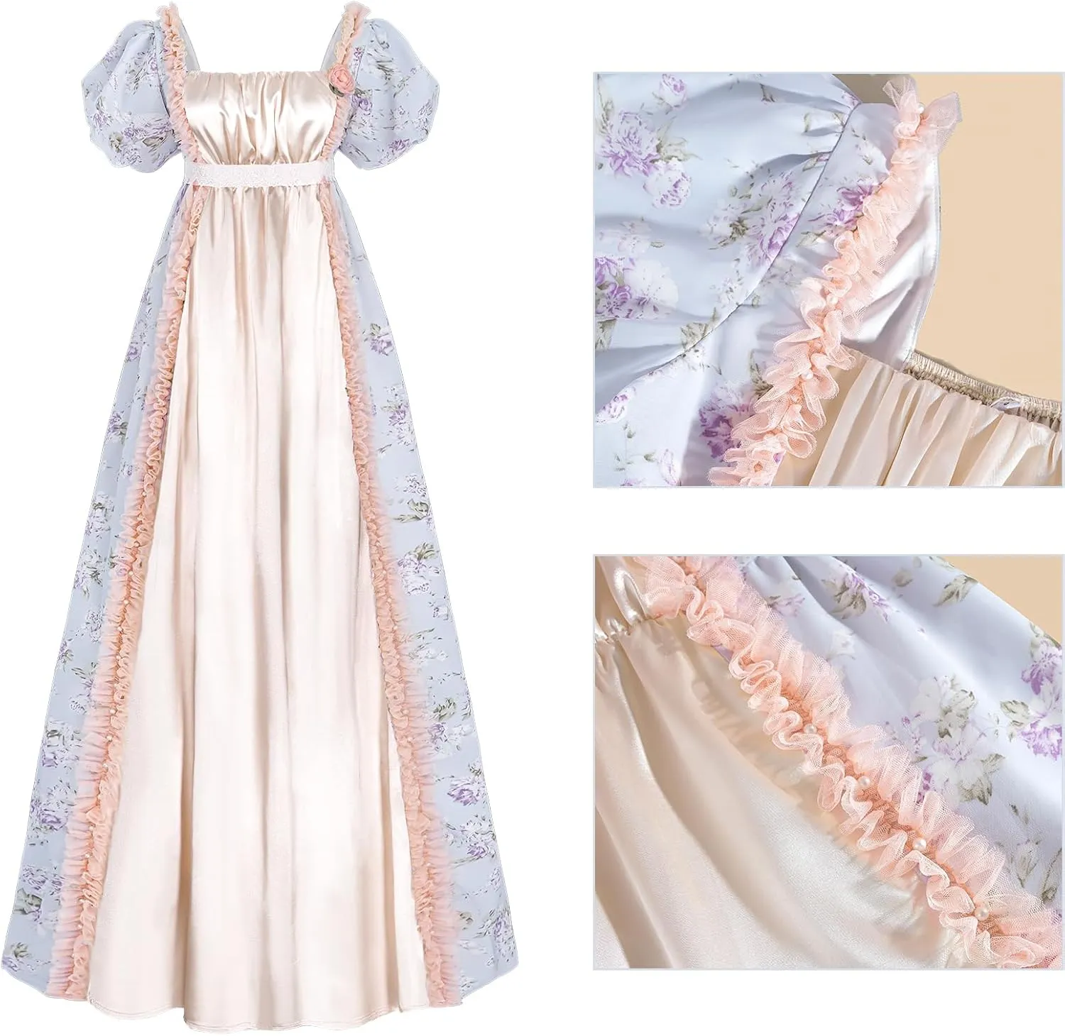 CR ROLECOS Regency Dress Women Empire Waist Regency Costume Victorian Luxurious Satin Dresses