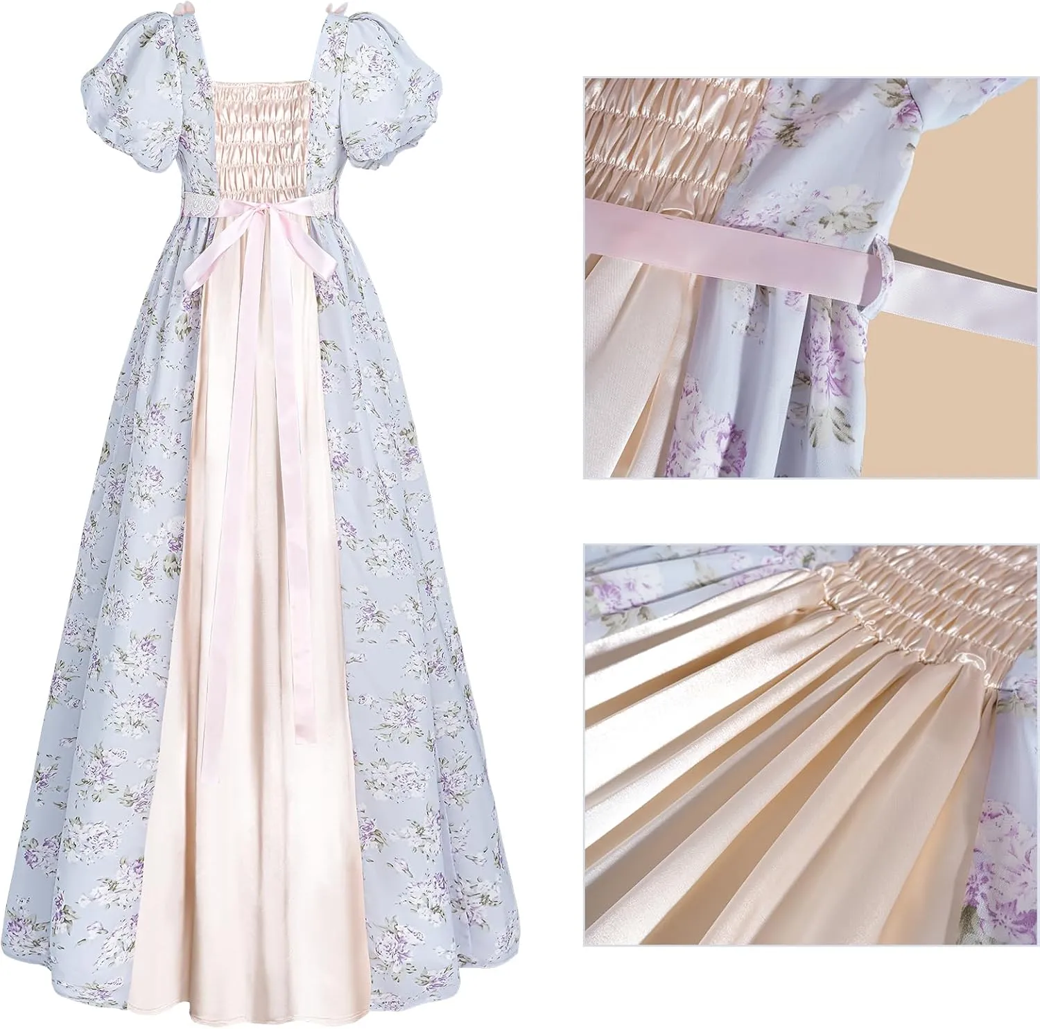 CR ROLECOS Regency Dress Women Empire Waist Regency Costume Victorian Luxurious Satin Dresses