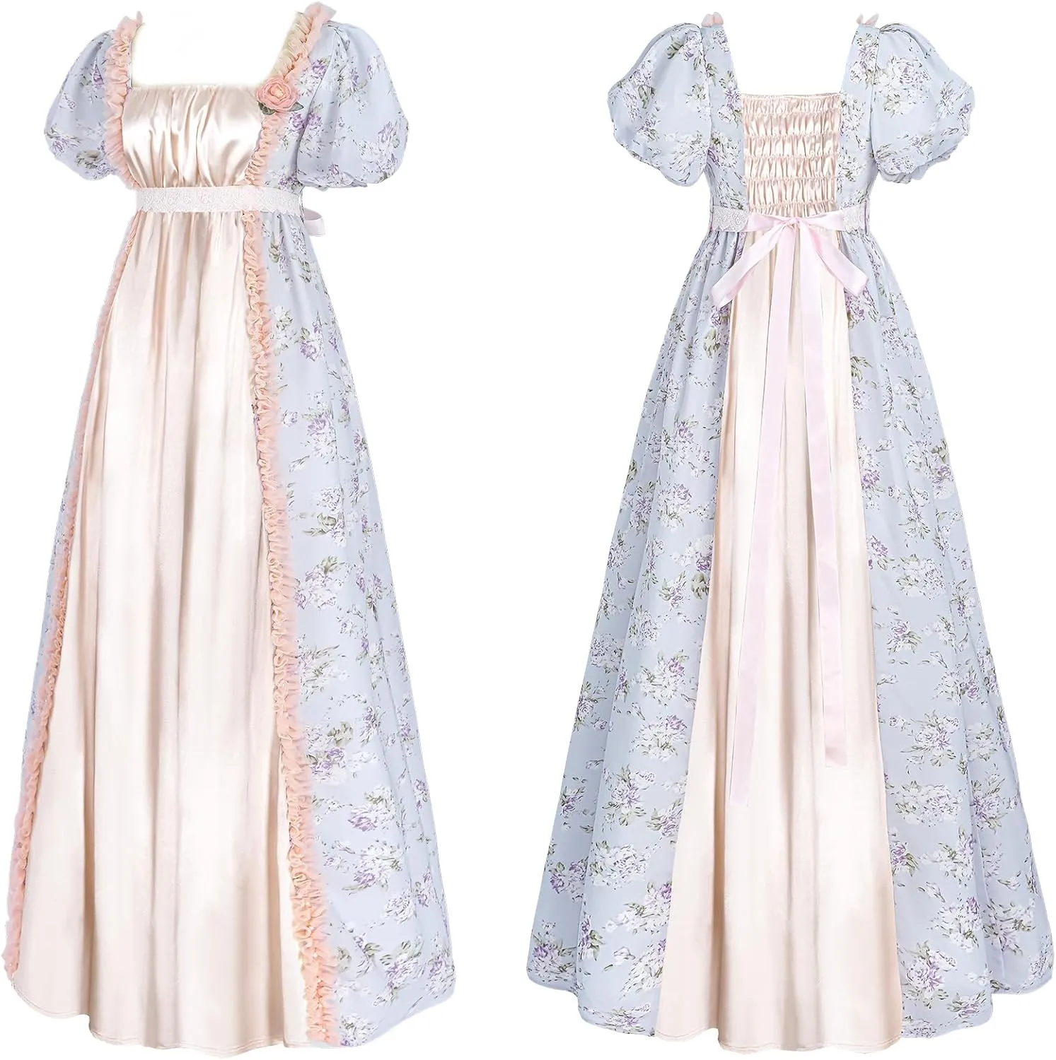CR ROLECOS Regency Dress Women Empire Waist Regency Costume Victorian Luxurious Satin Dresses