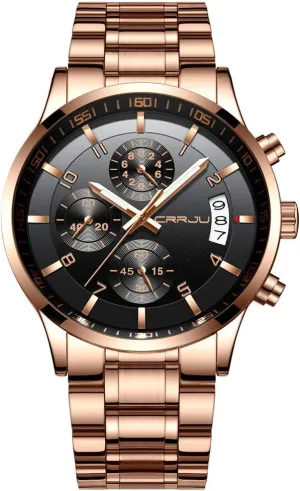 CRRJU Men's Fashion Stainless Steel Watches Date Waterproof Chronograph Wristwatches,Stainsteel Steel Band Waterproof Watch