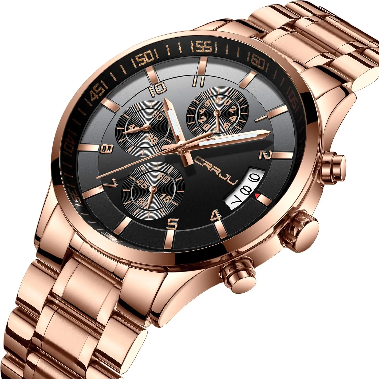 CRRJU Men's Fashion Stainless Steel Watches Date Waterproof Chronograph Wristwatches,Stainsteel Steel Band Waterproof Watch