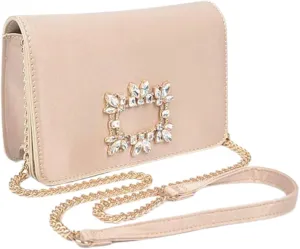 Crystal Buckle Satin Crossbody Bag with Chain Strap for Women Evening Bag Wedding Party Banquet Prom Cocktail