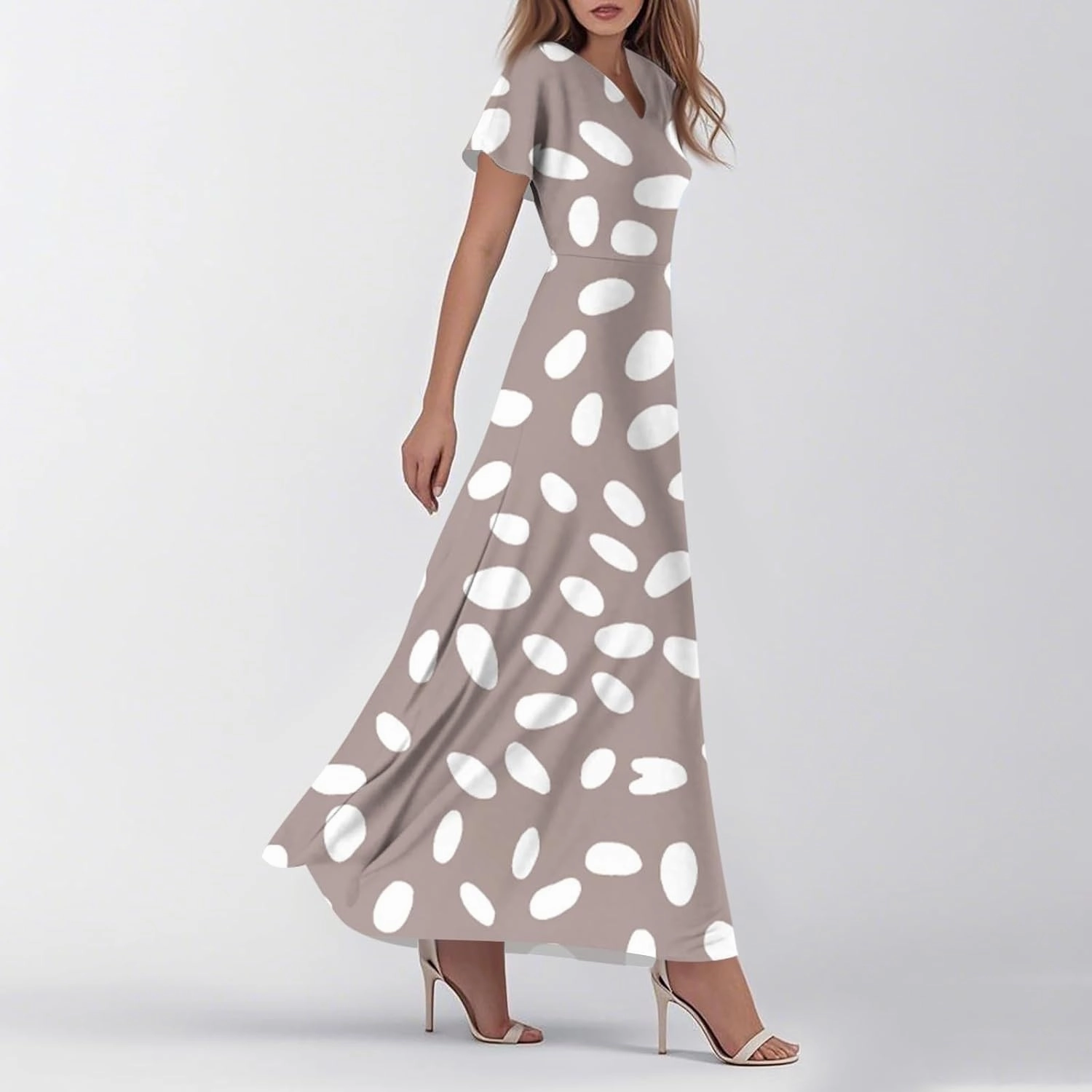 Cute Floral Maxi Dresses for Women 2025 Flowy Short Sleeve Chiffon Dress Summer Casual Prom Beach Clothes Easter Dress