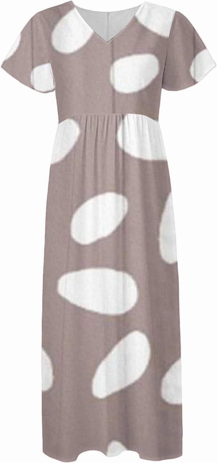 Cute Floral Maxi Dresses for Women 2025 Flowy Short Sleeve Chiffon Dress Summer Casual Prom Beach Clothes Easter Dress