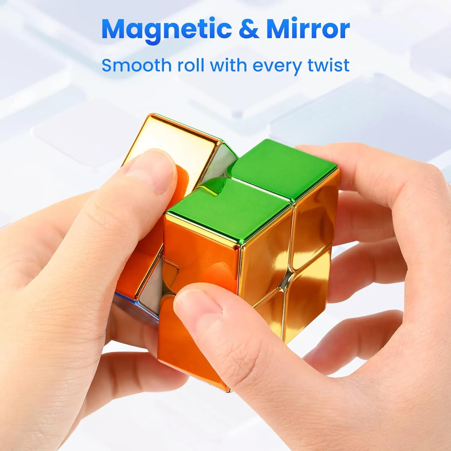 D-FantiX Magnetic Mirror Reflective Stickerless Speed Cube 2x2, Cyclone Boys Original Shiny Cool Magic Cube, Brain Teaser Puzzles Mini Cube, Personalized Birthday Gift for Kids Teens Adults