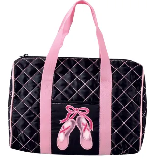 Danshuz Womens Girls Pink Quilted On Pointe Black Satin Duffle Bag