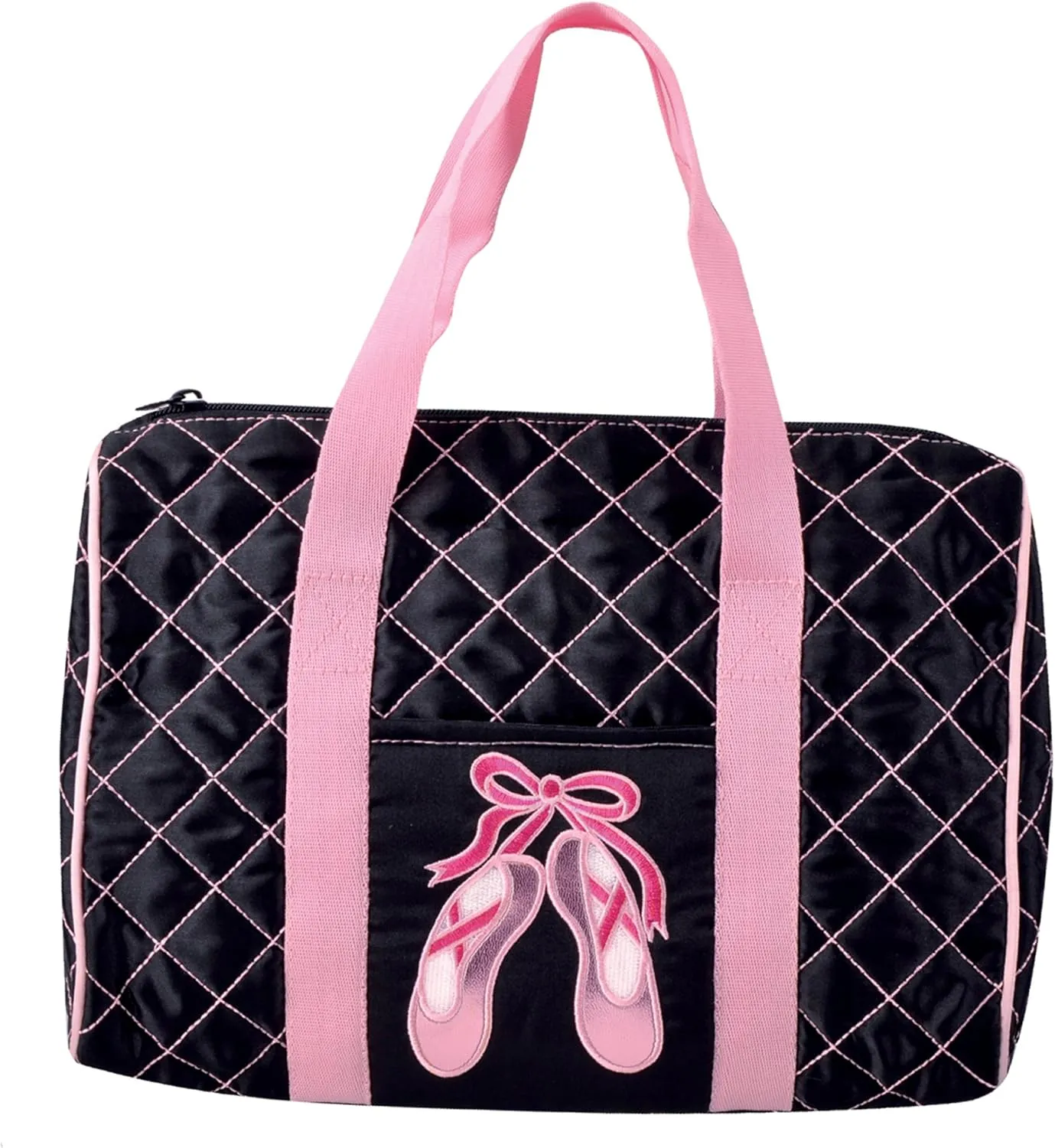 Danshuz Womens Girls Pink Quilted On Pointe Black Satin Duffle Bag