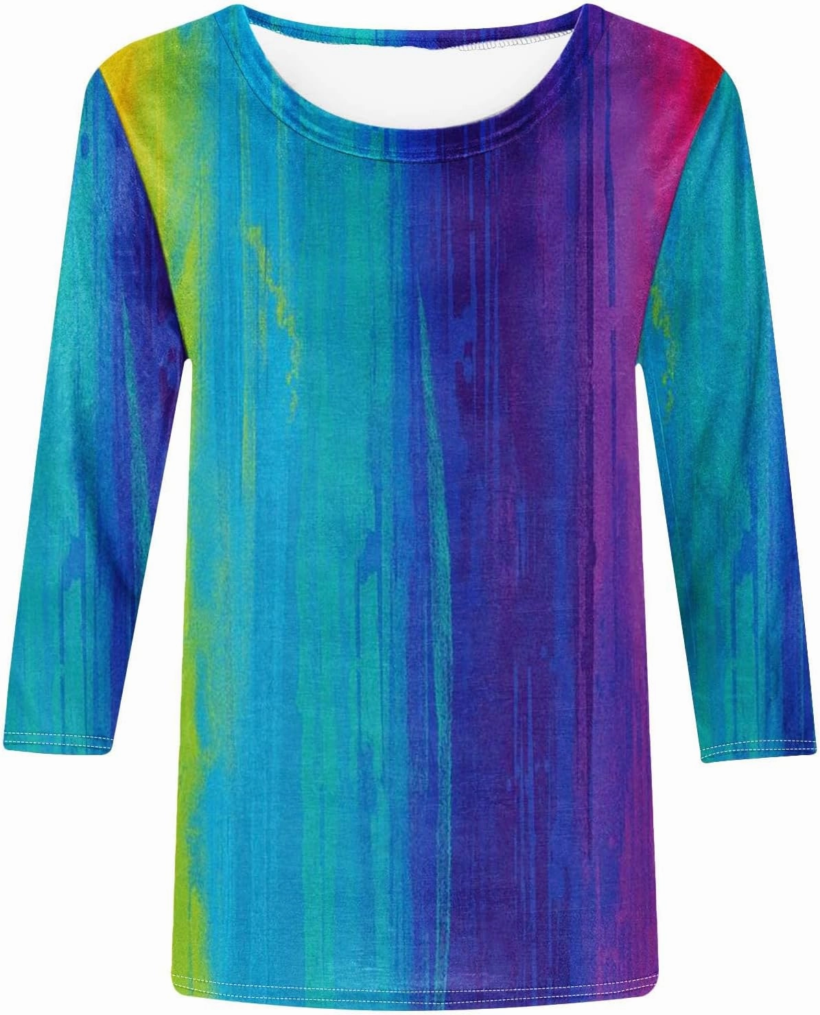 DASAYO Womens Fashion 2024 3/4 Sleeve Shirts Crewneck Casual Plus Size Tops for Women Trendy Tie Die Print Going Out Tops