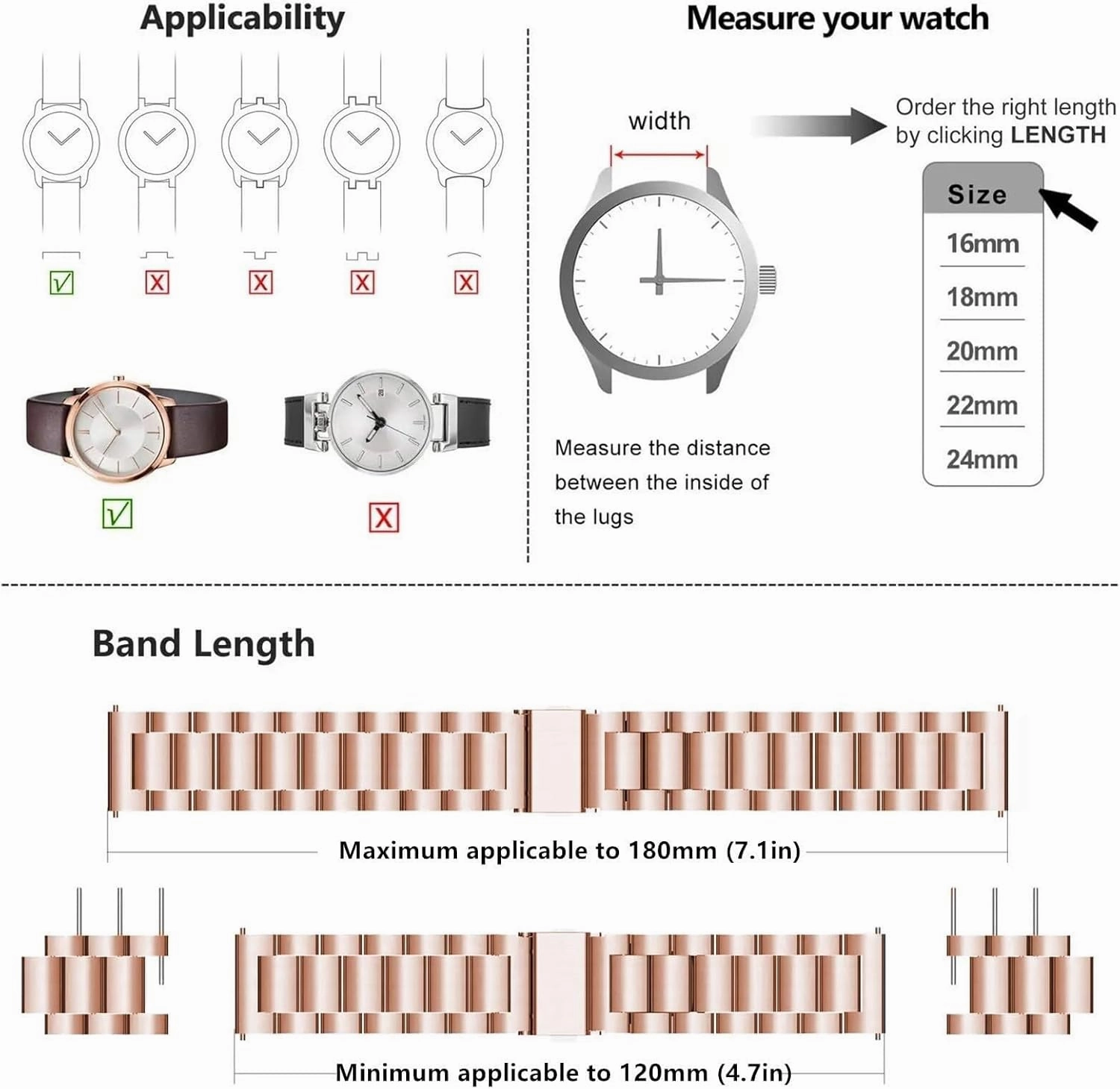 DASEB Quick Release Stainless Steel Watch Band Metal Matte brushed Watch Strap 18mm 20mm 22mm Smartwatch Replacement Band Men Women