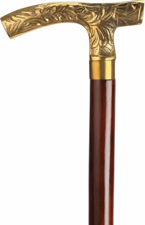 Decorative Walking Cane with Gold Floral Handle, 3-Piece Collapsible Design, Mahogany Wood Finish