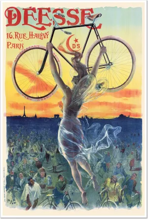 DEESSE Paris France Bicycle Advertisement | Nude Winged Goddess by Jean de Paleologue circa 1898 | Vintage Wall Decor | Art Print Poster(Artist Canvas, 24 x 36 inches)