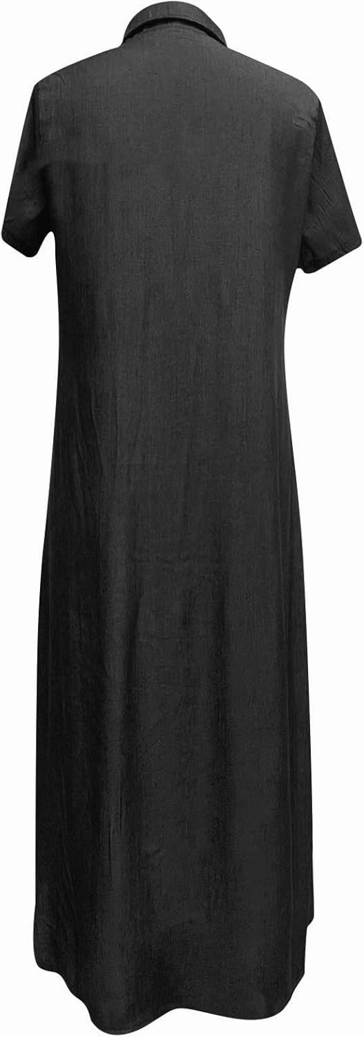 Denim Dress for Women Button Down Long Shirt Vacation Dresses Tiered Casual Summer Solid Color Trendy A-Line Dress