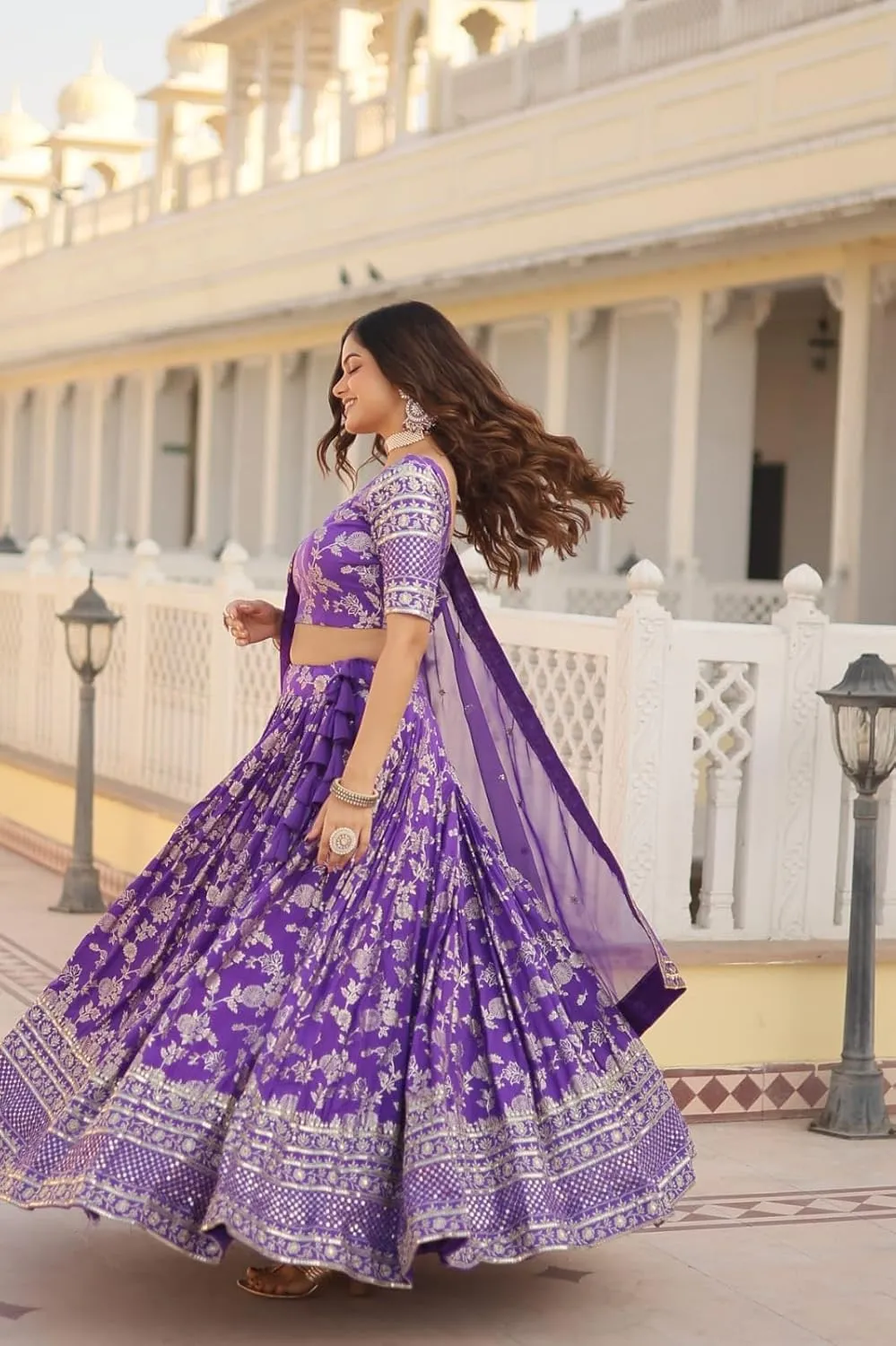 Designer Dyeable Pure Viscose Jacquard Fabric Lehenga Choli & Dupatta Set