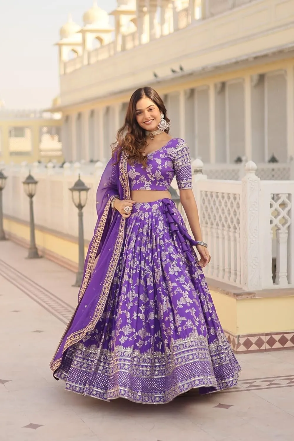 Designer Dyeable Pure Viscose Jacquard Fabric Lehenga Choli & Dupatta Set