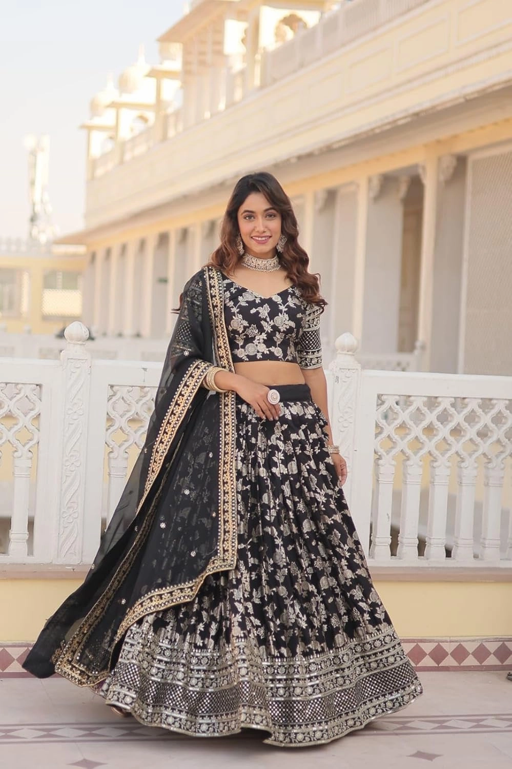 Designer Dyeable Pure Viscose Jacquard Fabric Lehenga Choli & Dupatta Set