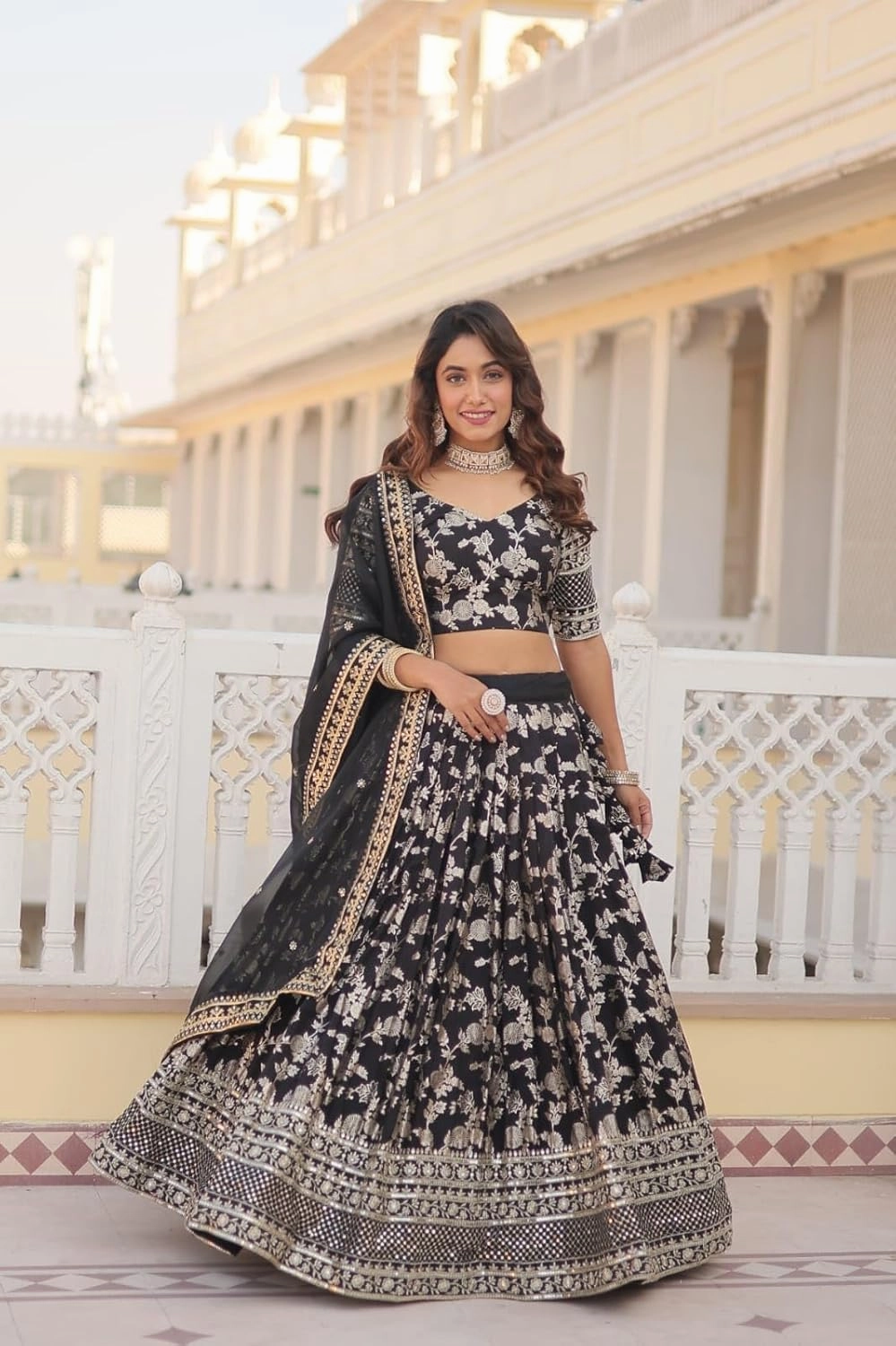Designer Dyeable Pure Viscose Jacquard Fabric Lehenga Choli & Dupatta Set