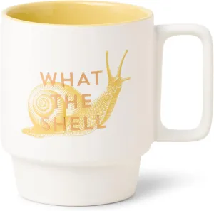DesignWorks Ink Vintage Sass Stackable Ceramic Mug with Handle, Yellow Cup with Gold Accents What the Shell Funny Pun Office Gift Cute Decorative Coffee Mug, 12-Ounce