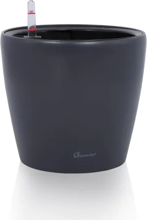 Dexceder 9x8 Inches Self Watering Planter Indoor Outdoor, Inner Pot Design, Thickened Table Flower Plant Pot with Water Level Indicator (Slate Gray Matte)