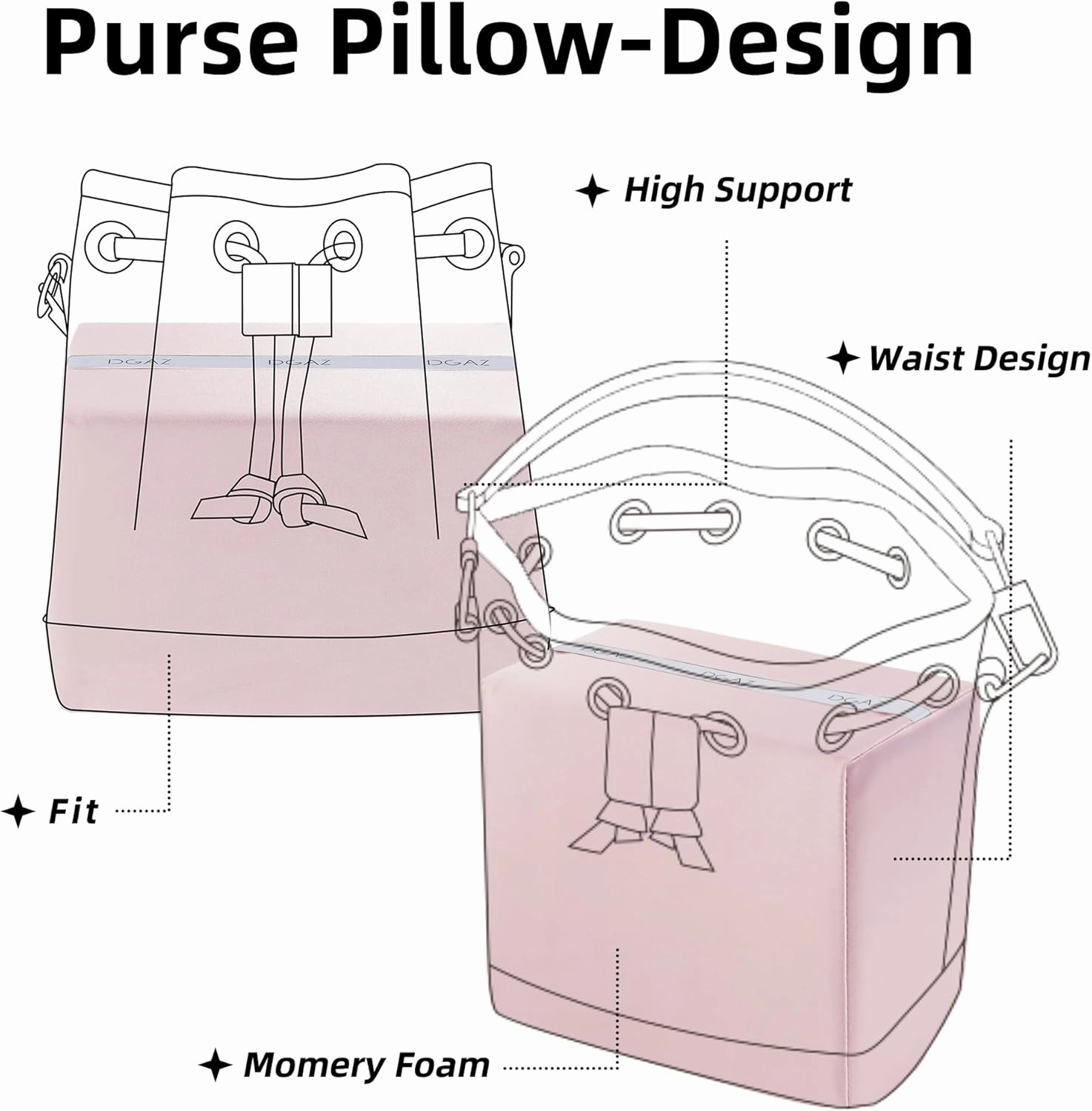 DGAZ Purse Pillow Insert for LV Nano Noe bags, Memory Foam, Silky Pillow Shaper for Luxury Handbags(Pink,Noe BB)