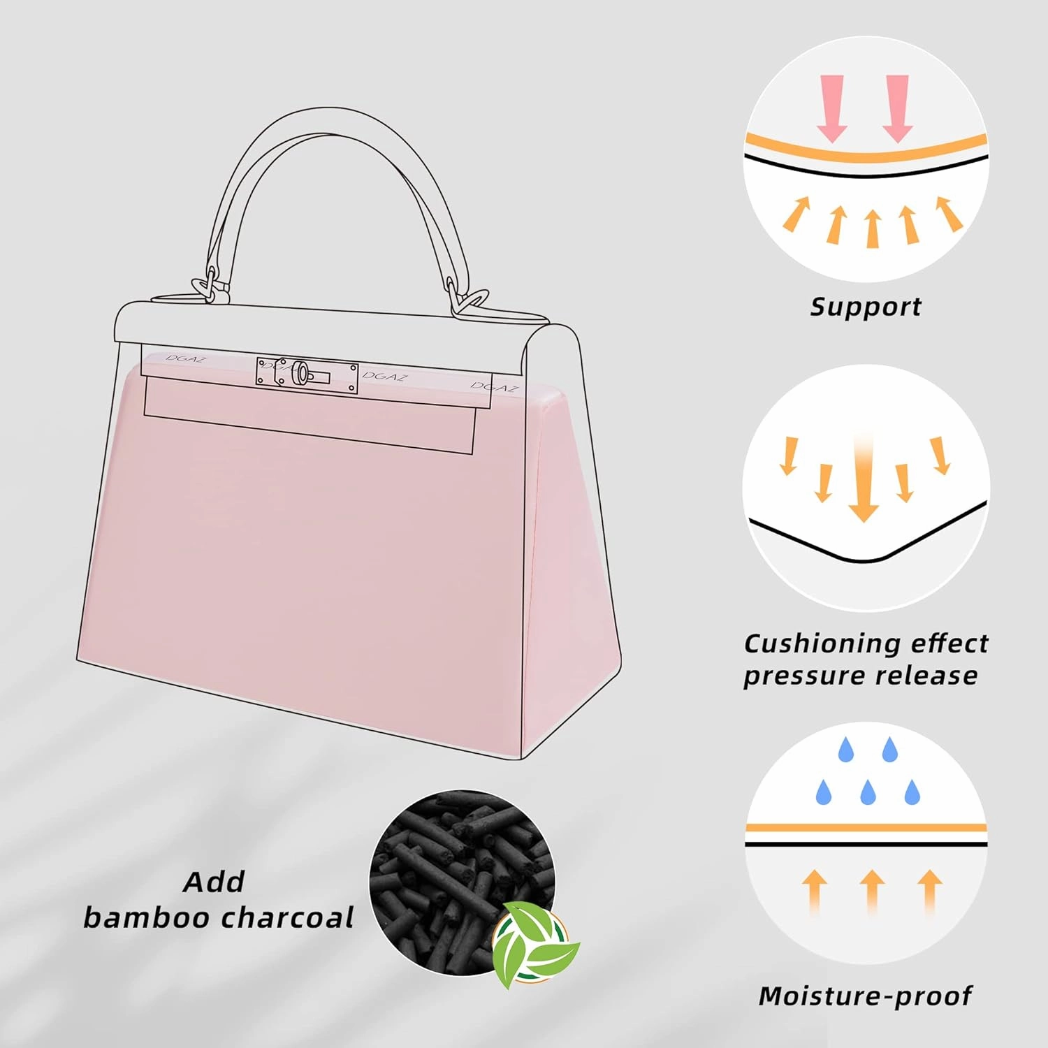 DGAZ Purse Pillow Shaper Insert for Hermes Kelly Bags, Silky Pillow Shaper for Luxury Handbags(Pink,KLmini2)