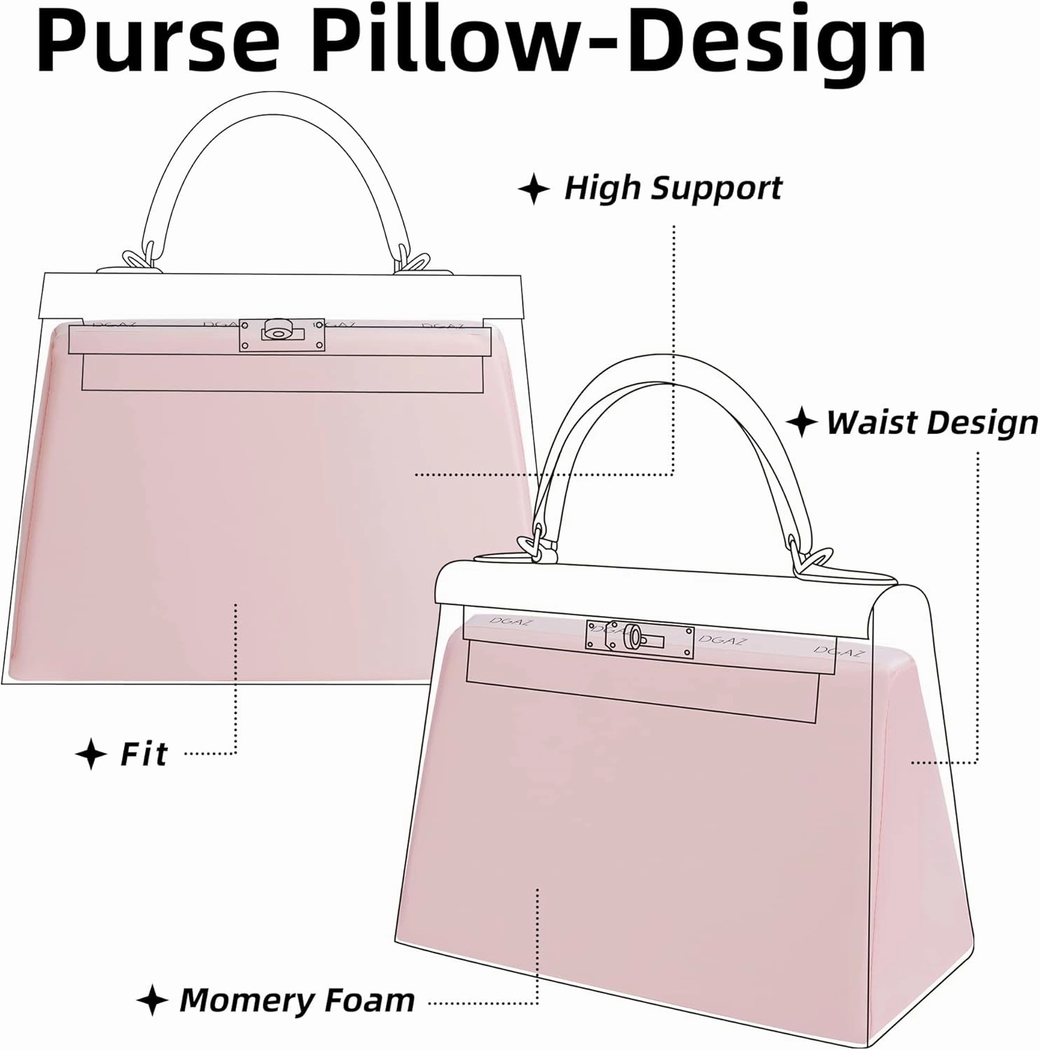 DGAZ Purse Pillow Shaper Insert for Hermes Kelly Bags, Silky Pillow Shaper for Luxury Handbags(Pink,KLmini2)
