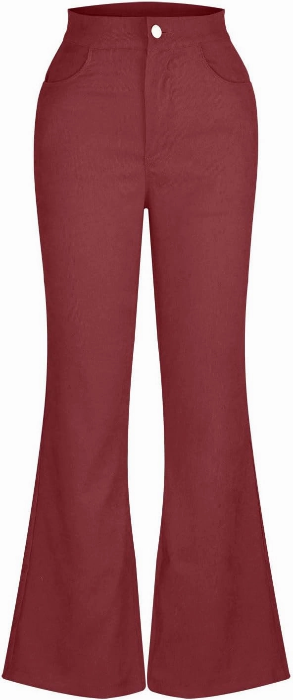 DOLKFU Womens Button Up High Waisted Trousers Flare Bell Bottom Pants Loose Fit Trendy Comfortable Trouser