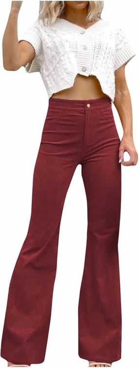 DOLKFU Womens Button Up High Waisted Trousers Flare Bell Bottom Pants Loose Fit Trendy Comfortable Trouser