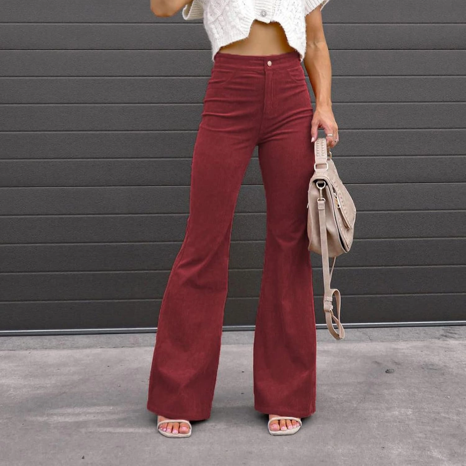 DOLKFU Womens Button Up High Waisted Trousers Flare Bell Bottom Pants Loose Fit Trendy Comfortable Trouser